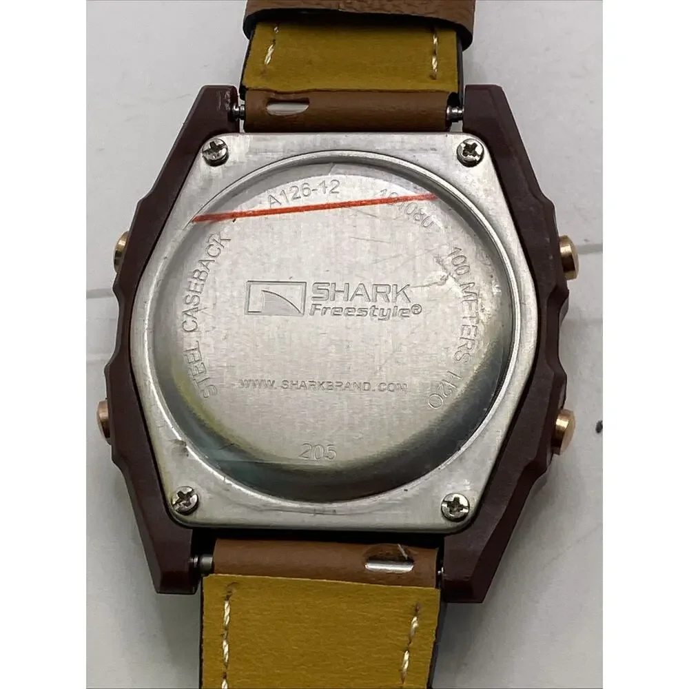 Freestyle Shark Rosegold Rhinestone Brown Leather Band Surfing Watch New Battery